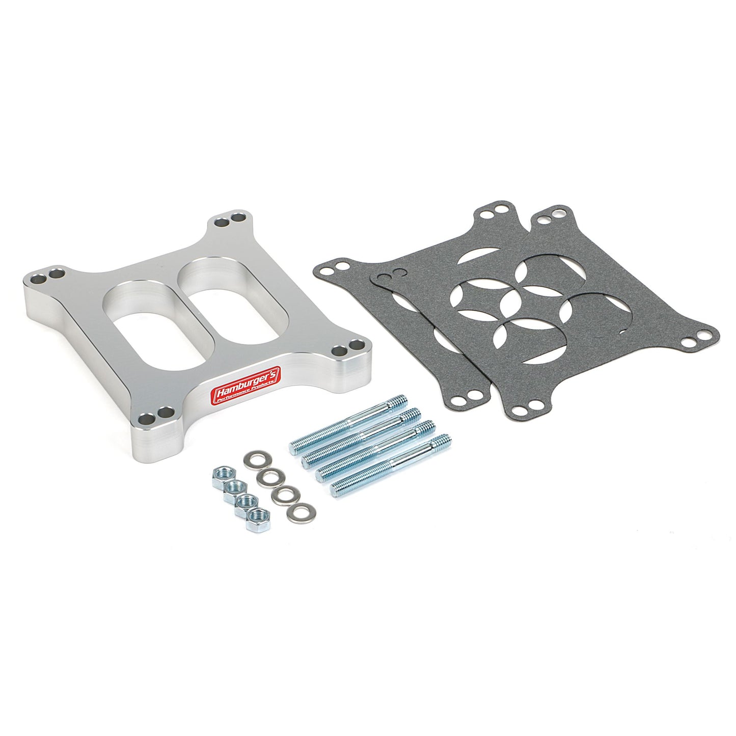 HAMBURGER'S PERFORMANCE PRODUCTS OPEN PLENUM CARBURETOR SPACER- HOLLEY DUAL PLANE; 1 IN. TALL- BILLET ALUMINUM 3217