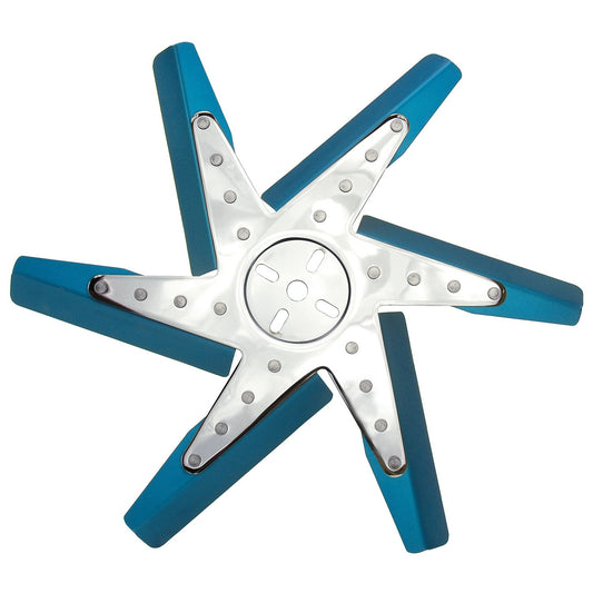 Derale 17" High Performance Alum Standard Rotation Flex Fan, Blue Blade with Chrome Hub 19517