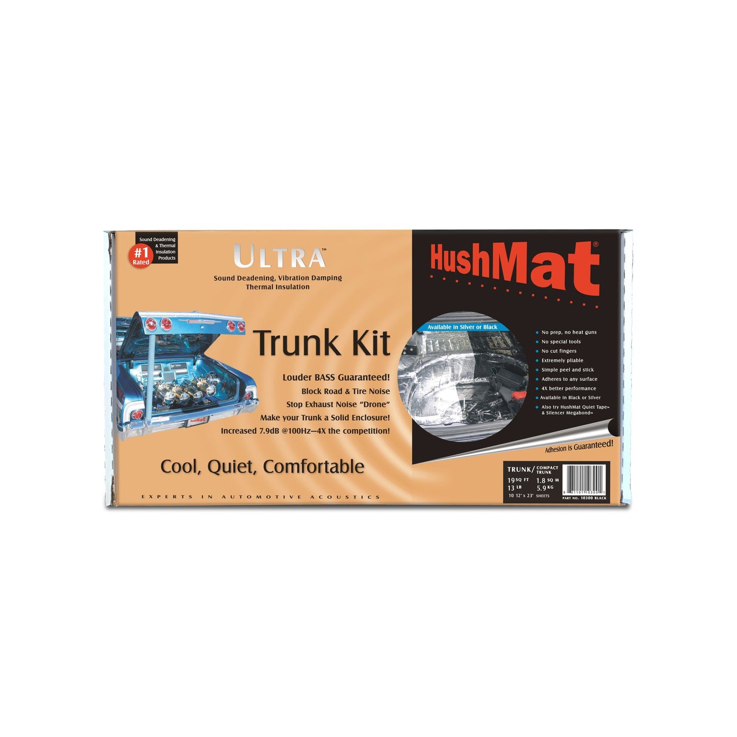 Hushmat Trunk Kit - Stealth Black Foil with Self-Adhesive Butyl-10 Sheets 12inx23in ea 19 sq ft 10300