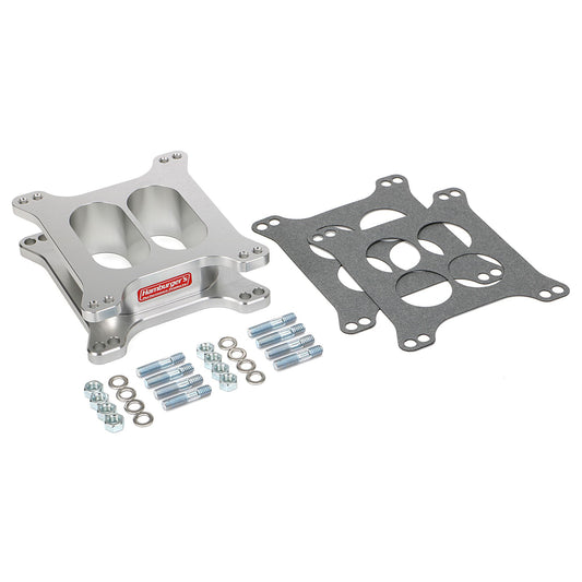 HAMBURGER'S PERFORMANCE PRODUCTS OPEN PLENUM CARBURETOR SPACER- HOLLEY DUAL PLANE; 2 IN. TALL- BILLET ALUMINUM 3218