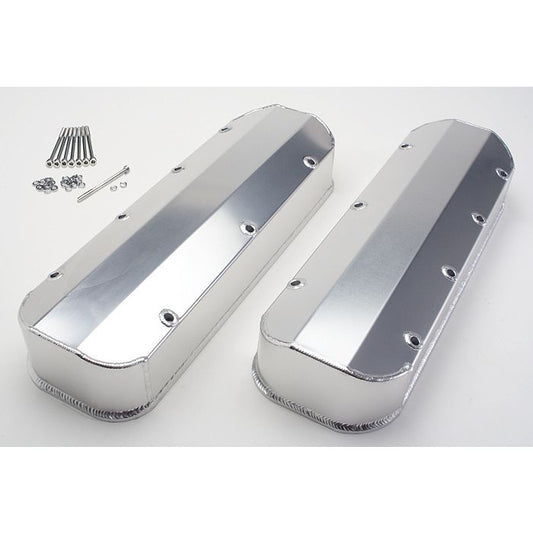 HAMBURGER'S PERFORMANCE PRODUCTS BRUSHED ALUMINUM FABRICATED VALVE COVERS; CHEVY BB ENGINES (1965-2000); NO HOLES/BAFFLES 1086