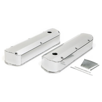 HAMBURGER'S PERFORMANCE PRODUCTS FABRICATED ALUMINUM VALVE COVERS BRUSHED SB FORD WITH HOLE 1040