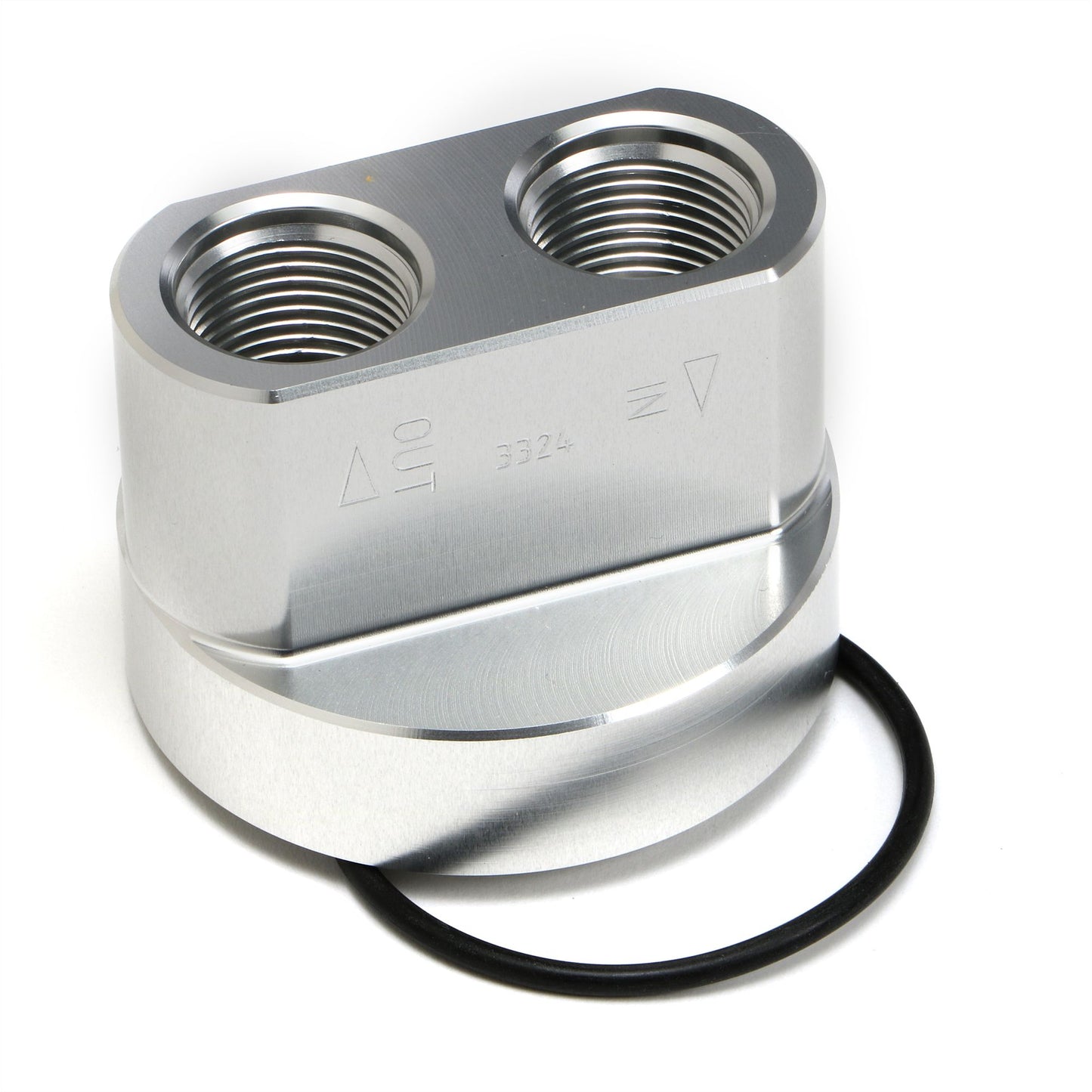 HAMBURGER'S PERFORMANCE PRODUCTS SPIN-ON BYPASS ADAPTER; BUICK OLDS PONTIAC; 13/16 IN.-16 FILTER THREADS; -12AN PORTS- BILLET ALUMINUM 3324