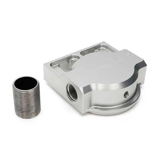 SINGLE Remote Oil Filter Base; Fits PH3786; Flows Right to Left- Billet Aluminum 3408