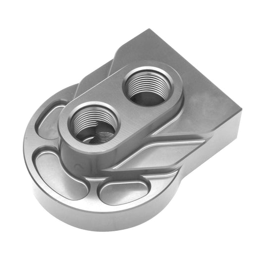 HAMBURGER'S PERFORMANCE PRODUCTS LOW-PROFILE SINGLE REMOTE OIL FILTER RELOCATION BASE; HP4 (OR EQUIV); -12AN PORTS- BILLET ALUMINUM 3347