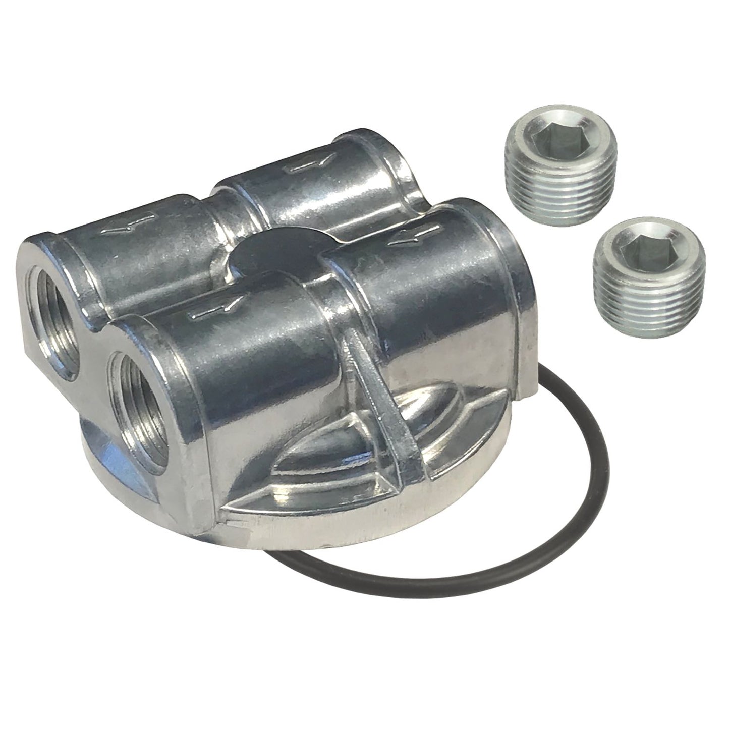 Derale Dual Side Ports Spin On Adapter with 1/2" NPT Ports and 3/4"-16 Filter Thread 15746