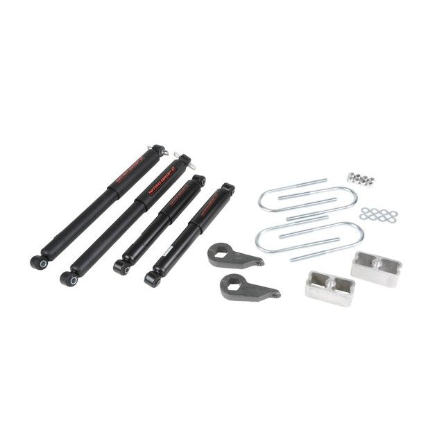 BELLTECH 635ND LOWERING KITS Front And Rear Complete Kit W/ Nitro Drop 2 Shocks 1982-1997 Chevrolet S10/S15 Pickup Blazer (4WD) 1 in. to 3 in. F/2 in. R drop 91-93 Typhoon/Syclone 1 in. or 2 in. F/2 in. R drop W/ Nitro Drop II Shocks