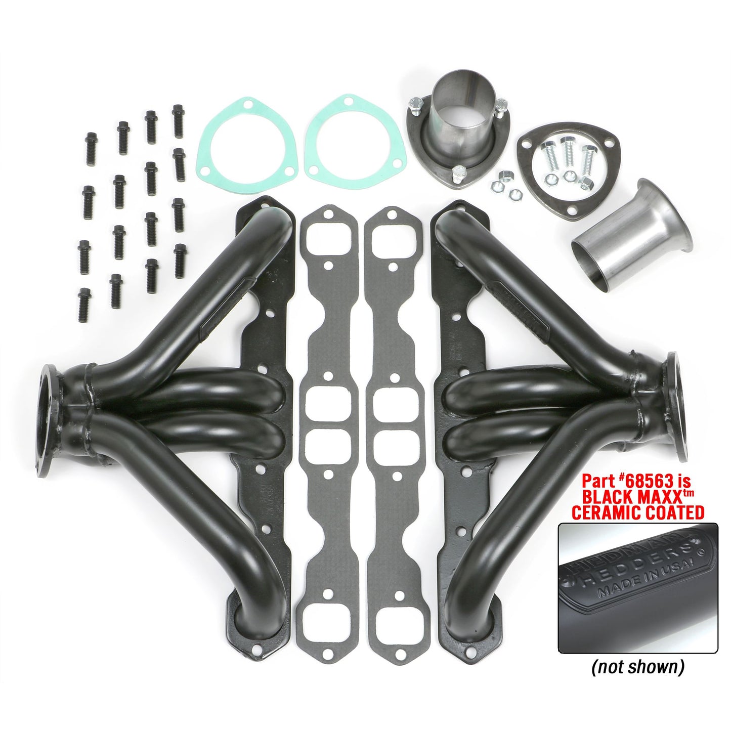 Hedman Hedders SB CHEVY STREET ROD BLOCK HUGGERS 1-5/8 IN.- BLACK MAXX 68563