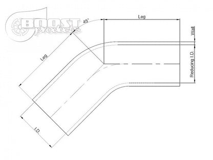 BOOST products Silicone Reducer Elbow 45 Degrees, 76 - 63mm (3" - 2-1/2") ID, Black '3258076063