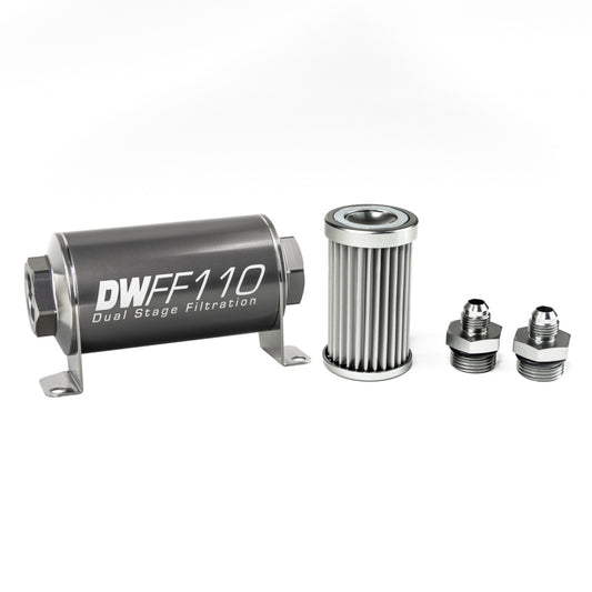 Deatschwerks In-line fuel filter element and housing kit, stainless steel 5 micron, -6AN, 110mm. Universal DEW-8-03-110-005K-6