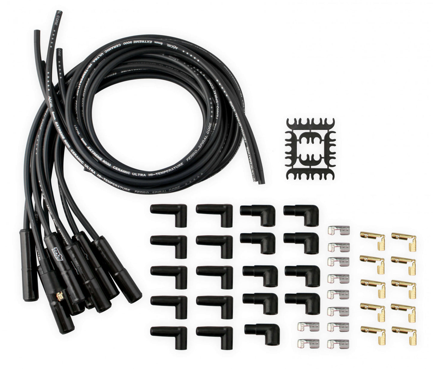 ACCEL Spark Plug Wire Set - Universal - 180 Deg Black Ceramic Boots 9000CK