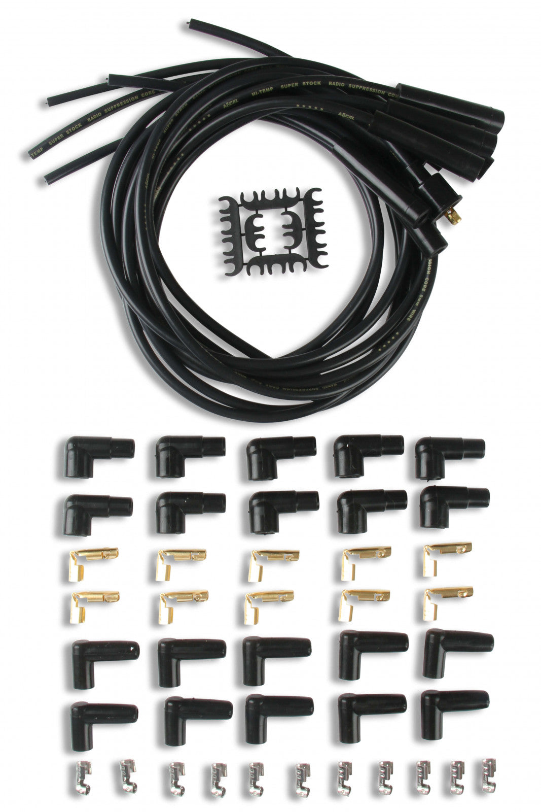ACCEL Spark Plug Wire Set- 8mm - Black Wire with Black Straight Boots 4040K