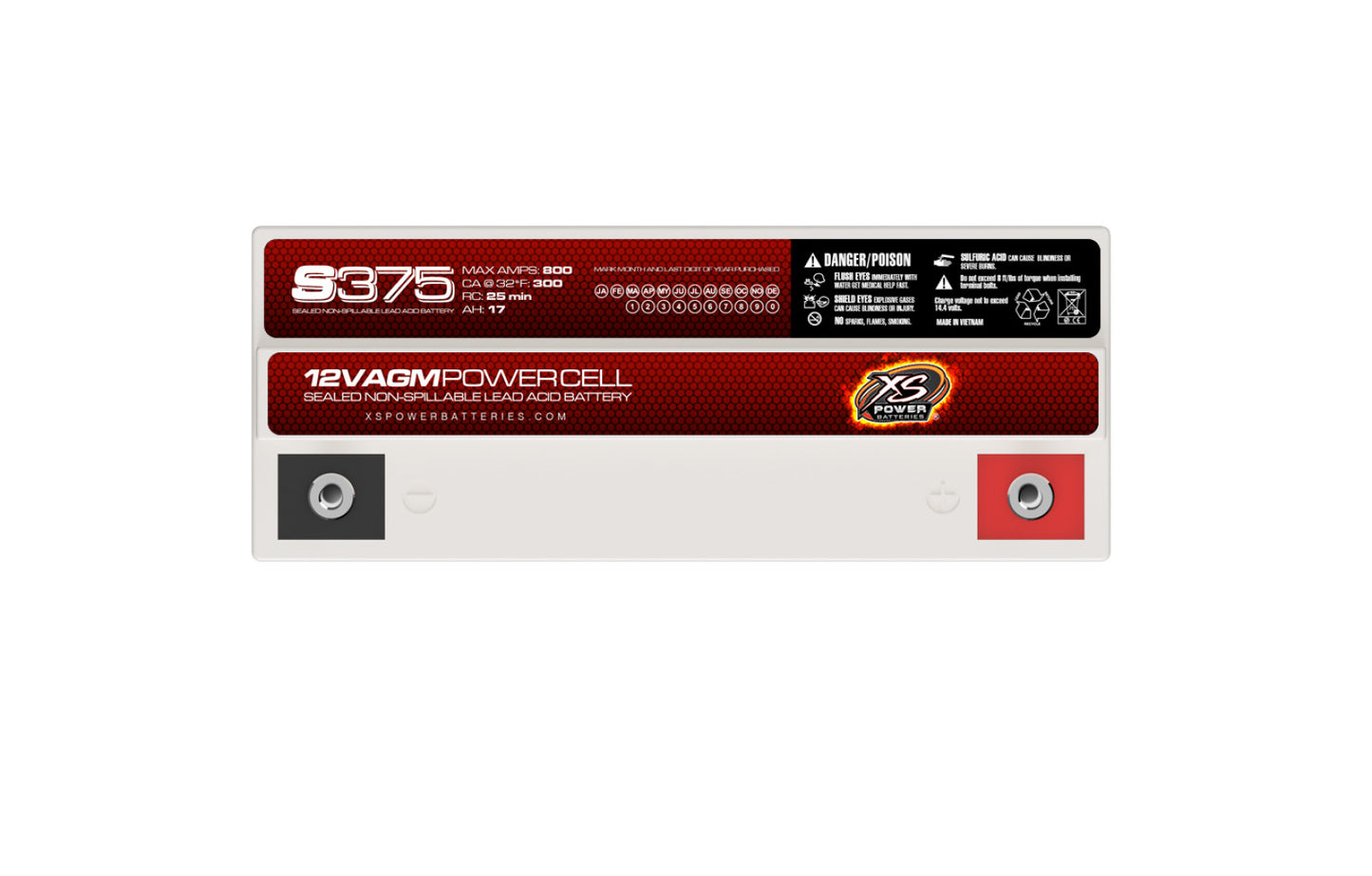 XS Power Batteries 12V AGM S Series Batteries - Automotive Terminals Included 800 Max Amps S375