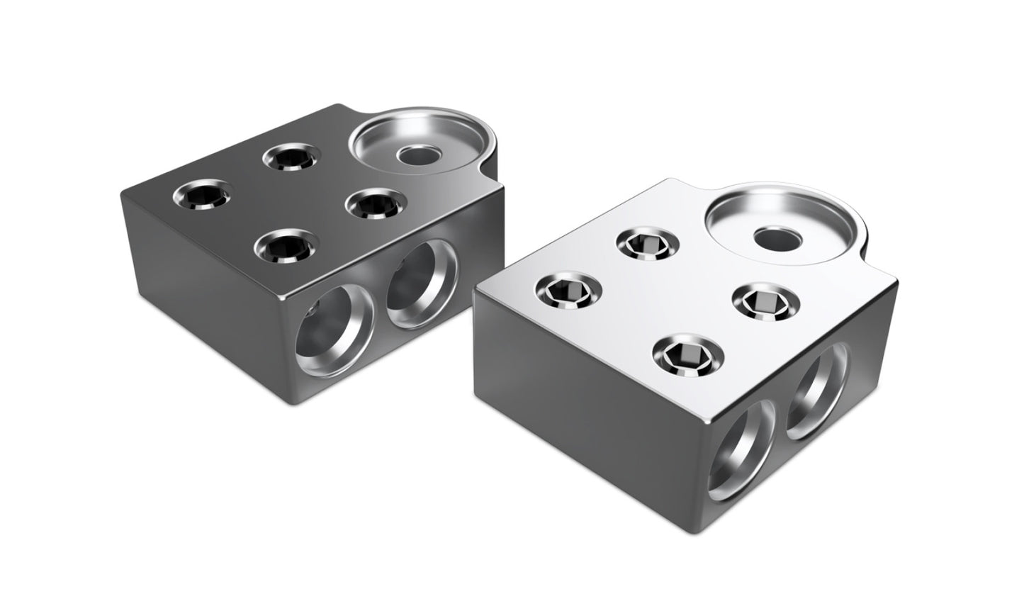 XS Power Batteries 600 Series Aluminum Terminal Blocks, 1/0, 4 Spots, M6/M8 Bolts, Pair TB-604v1
