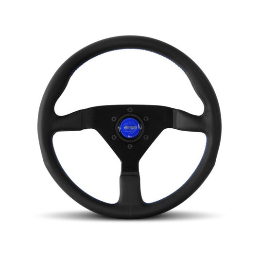MOMO 3-Spoke Monte Carlo Series Black Leather Steering Wheel 350mm with Blue Stitch MCL35BK6B