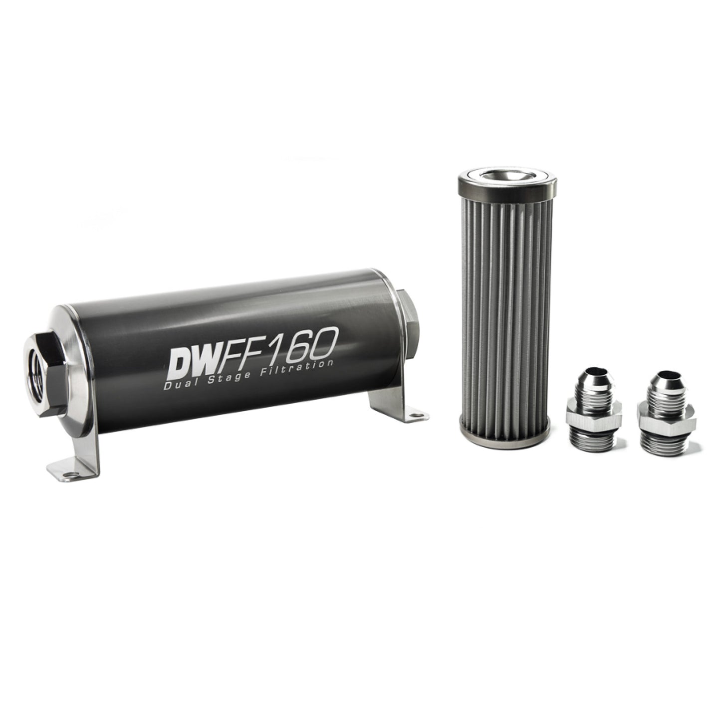 Deatschwerks In-line fuel filter element and housing kit, stainless steel 40 micron, -8AN, 160mm. Universal DEW-8-03-160-040K-8