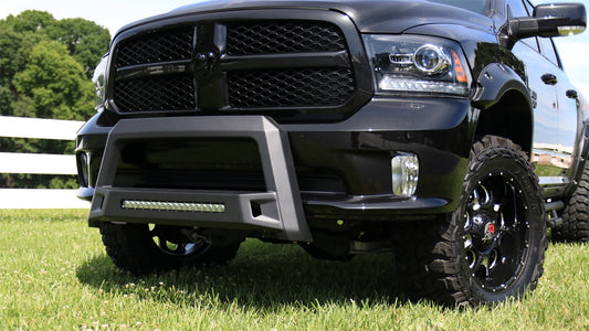 Lund 86521204 Revolution Black Steel Bull Bar With Integrated LED Light Bar For 2009-2018 Dodge Ram 1500 (Excludes Rebel)