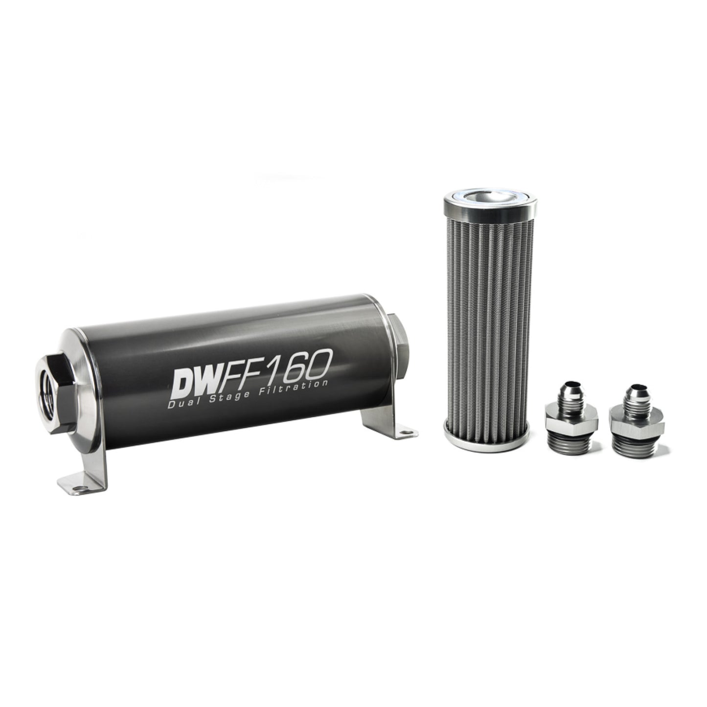 Deatschwerks In-line fuel filter element and housing kit, stainless steel 100 micron, -6AN, 160mm. Universal DEW-8-03-160-100K-6