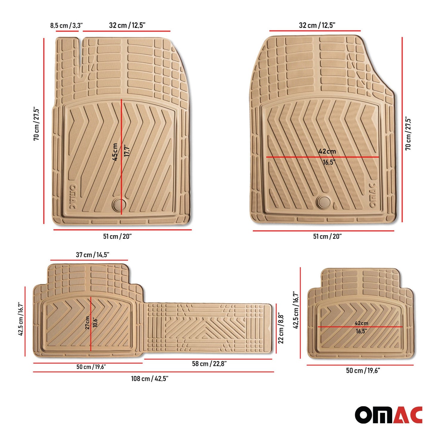 OMAC Trimmable Floor Mats Liner Waterproof for Ford Maverick 2022-2024 Beige 4Pcs U020407