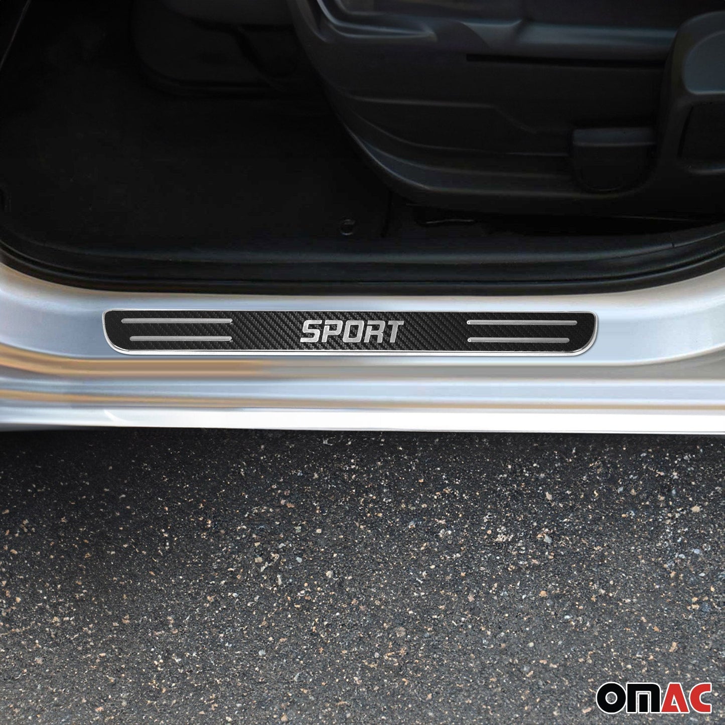 OMAC Door Sill Scuff Plate Scratch Protector for Dodge Ram Sport Steel Carbon Foiled U016936