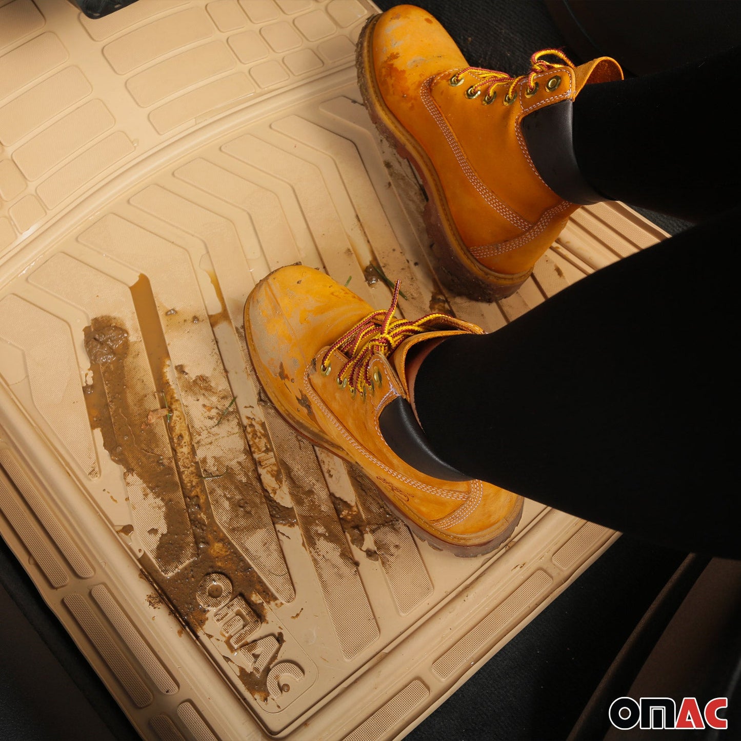 OMAC Trimmable Floor Mats Liner Waterproof for Ford Maverick 2022-2024 Beige 4Pcs U020407