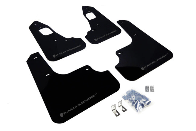 Rally Armor MF10-UR-BLK/GRY - 2008-2017 Mitsubishi Lancer GSR/MR/SE/SAM - Black Mud Flap/Grey Logo