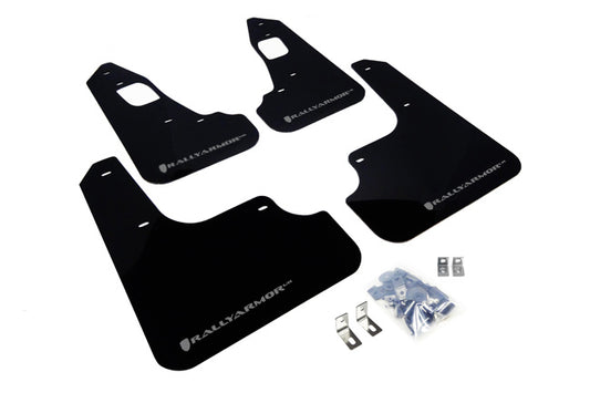Rally Armor MF10-UR-BLK/SIL - 2008-2017 Mitsubishi Lancer GSR/MR/SE/SAM - Black Mud Flap/Silver Logo