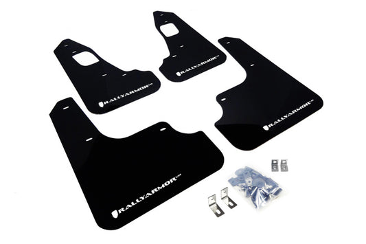Rally Armor MF10-UR-BLK/WH - 2008-2017 Mitsubishi Lancer GSR/MR/SE/SAM - Black Mud Flap/White Logo