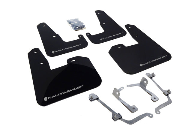 Rally Armor MF15-UR-BLK/SIL - 2011-2014 Subaru WRX Hatchback / 2008-2014 Subaru STI Hatchback - Black Mud Flap/Silver Logo