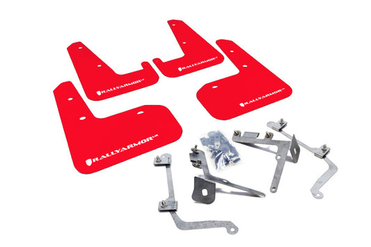 Rally Armor MF19-UR-RD/WH - 2011-2014 Subaru STI Sedan / 2011-2014 Subaru WRX Sedan - Red Mud Flap/White Logo