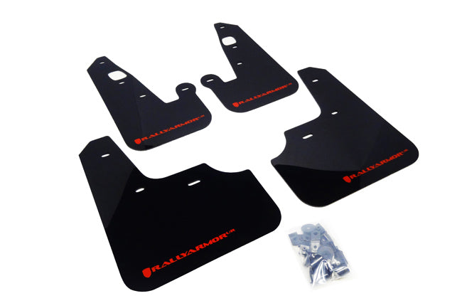Rally Armor MF8-UR-BLK/RD - 2007-2017 Mitsubishi Lancer DE/ES/GTS/SE/Ralliart Sedan - Black Mud Flap/Red Logo