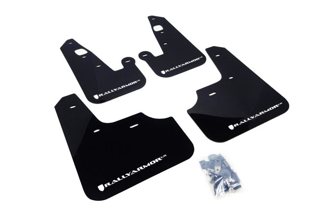 Rally Armor MF8-UR-BLK/WH - 2007-2017 Mitsubishi Lancer DE/ES/GTS/SE/Ralliart Sedan - Black Mud Flap/White Logo