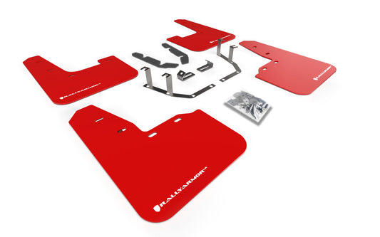 Rally Armor MF60-UR-RD/WH - 2018-22 Mk8 Ford Fiesta ST Titanium Active X Vignale - Red Mud Flap/White Logo