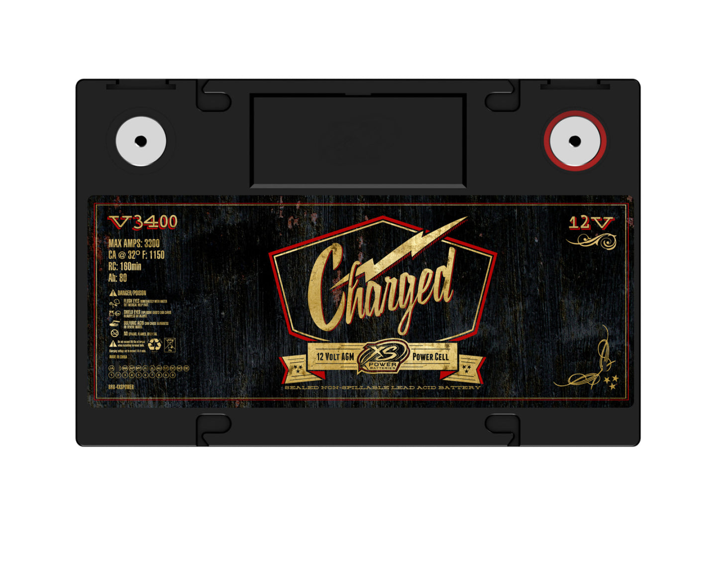 XS Power Batteries 12V AGM Retro Series Batteries - M6 Terminal Bolts Included 3300 Max Amps V3400