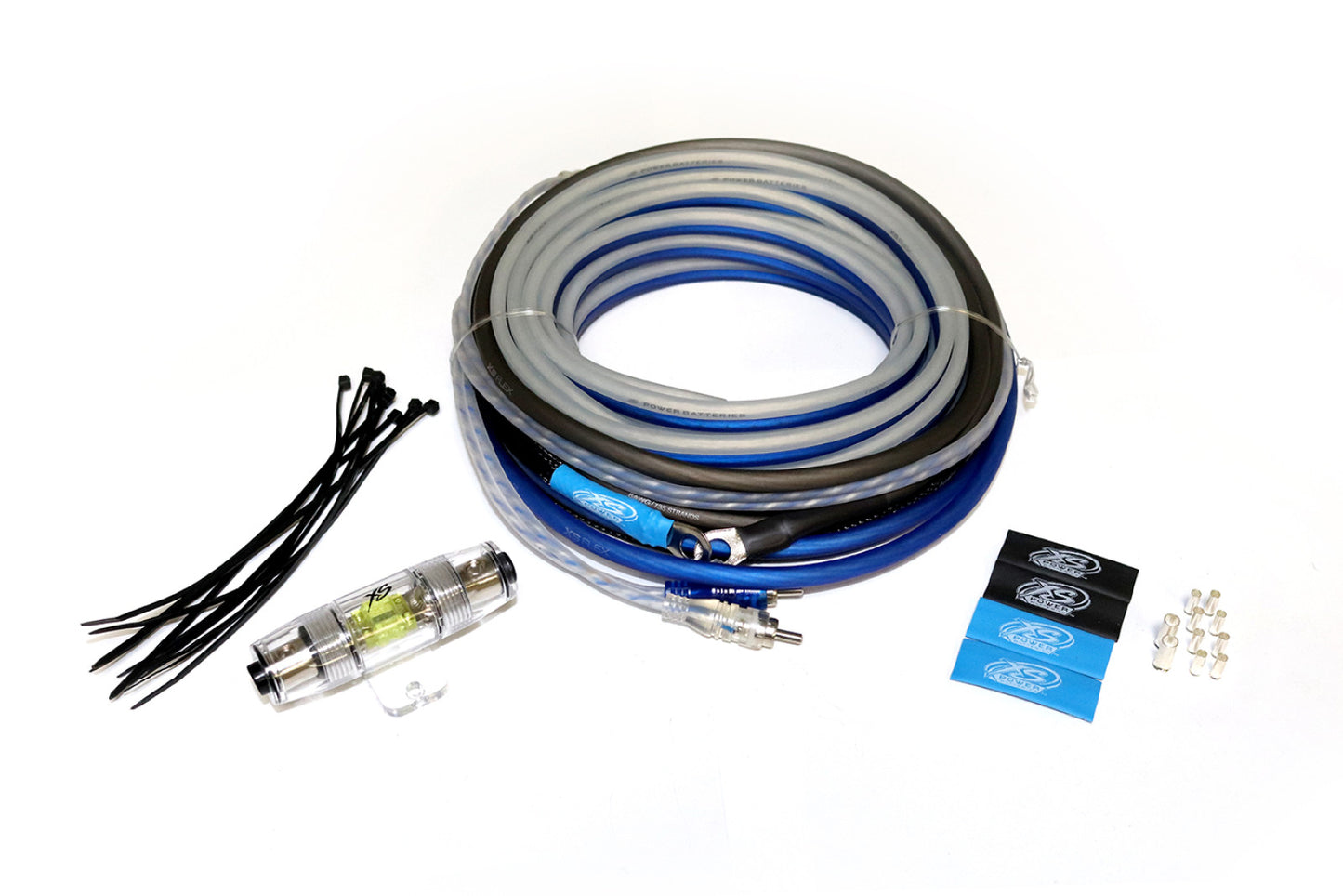 XS Power Batteries Amp Kit, XS Flex 8 AWG, Blue Power, Black Ground, 12G Speaker Cable, Signal and Remote AKXS8-PS4