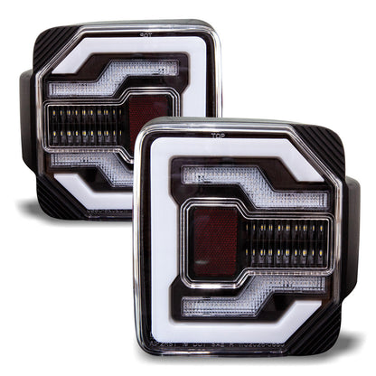 WINJET 2018+ Jeep Wrangler JL&JLU Taillights with LED Lightbars & Sequential Turn Signals- Black/Clear CTRNG0650-BC-SQ