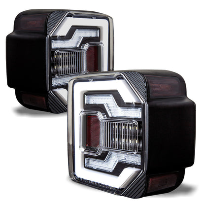 WINJET 2018+ Jeep Wrangler JL&JLU Taillights with LED Lightbars & Sequential Turn Signals- Black/Clear CTRNG0650-BC-SQ