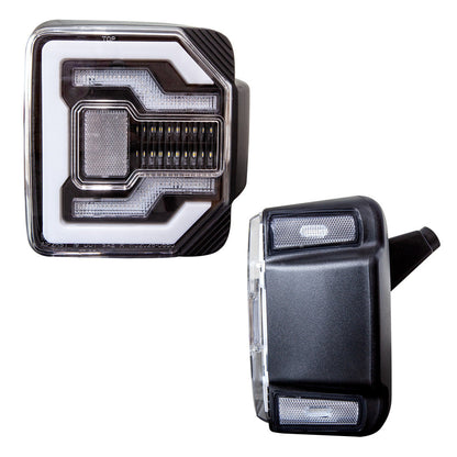 RENEGADE 2018-2023 Jeep Wrangler JL Tail lights with sequential turn signal / sequential brake lamp - Black / Clear (Off Road Version with white LED bar) WINJET-CTRNG0650B-BC-SQ