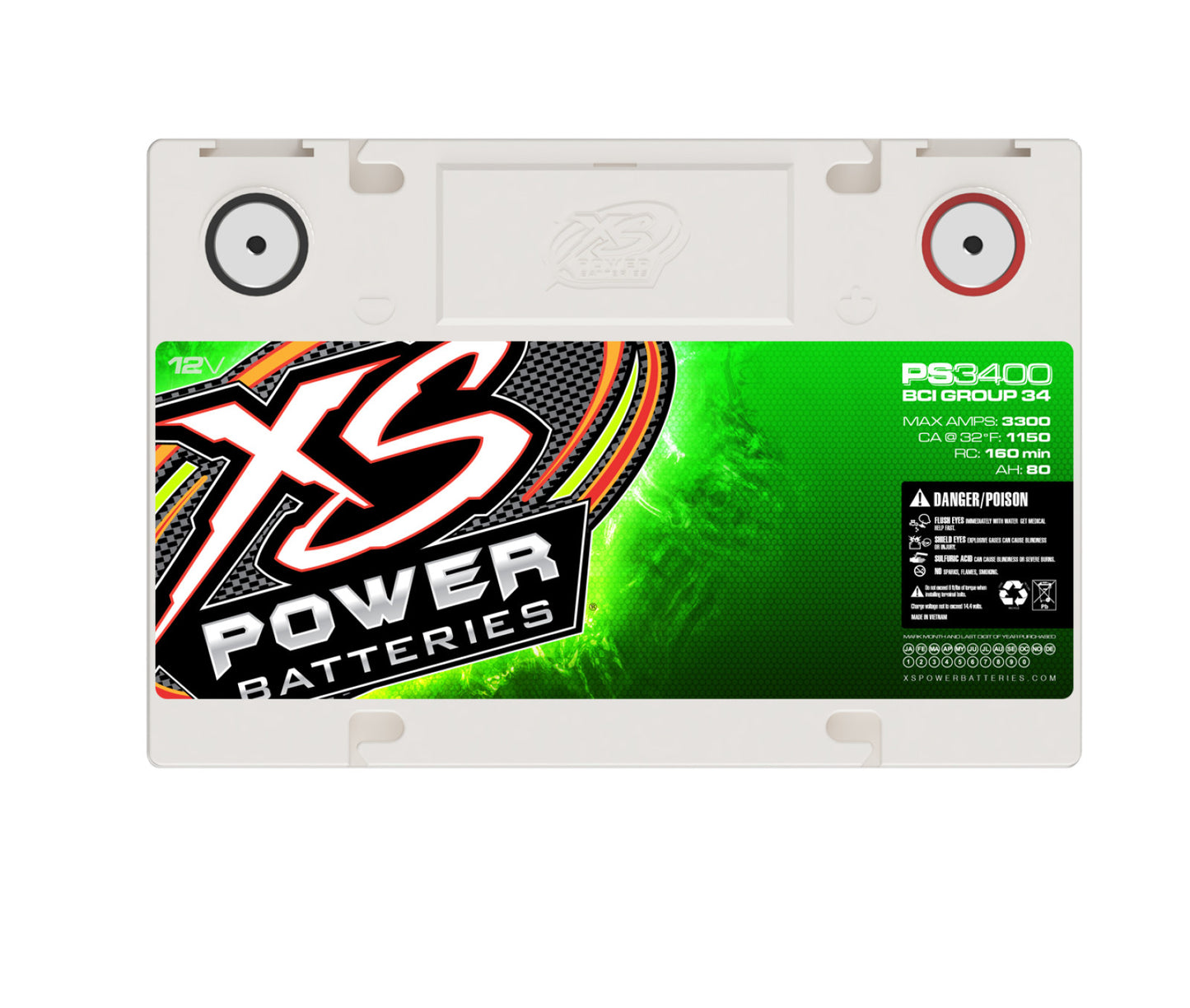 XS Power Batteries 12V AGM Powersports Series Batteries - M6 Terminal Bolts Included 3300 Max Amps PS3400