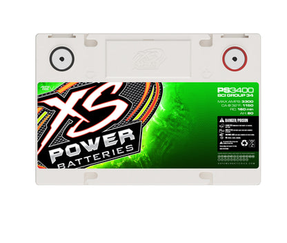 XS Power Batteries 12V AGM Powersports Series Batteries - M6 Terminal Bolts Included 3300 Max Amps PS3400