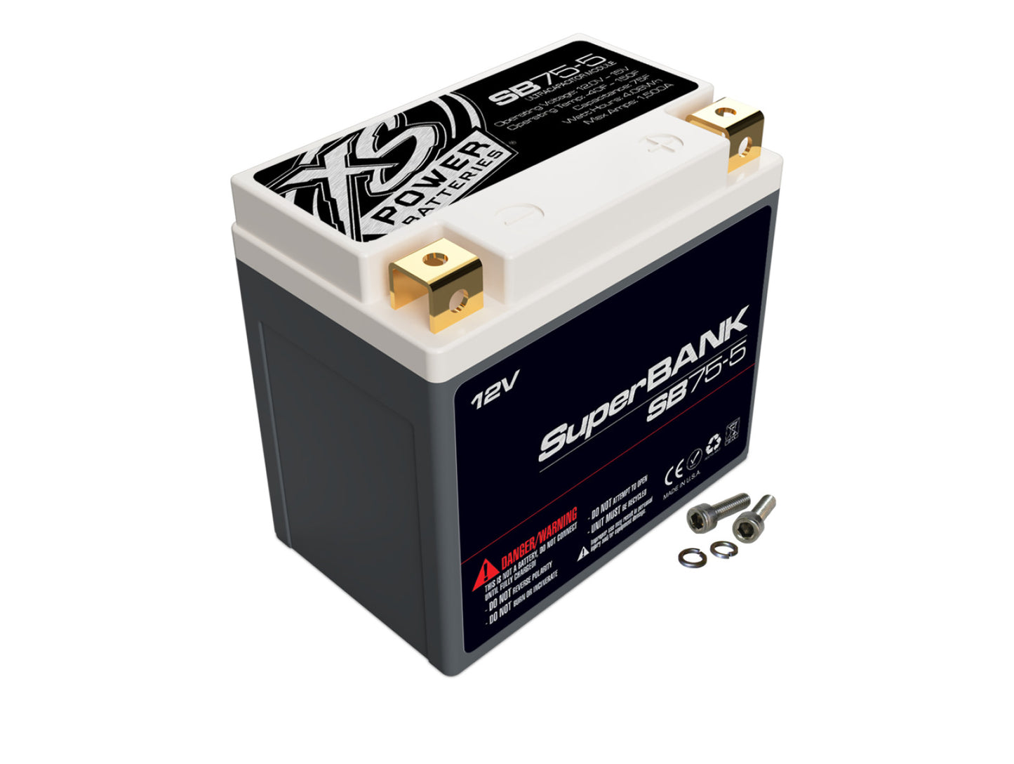 XS Power Batteries 12V Powersports Super Bank Capacitor Modules - M6 Terminal Bolts Included 1500 Max Amps SB75-5