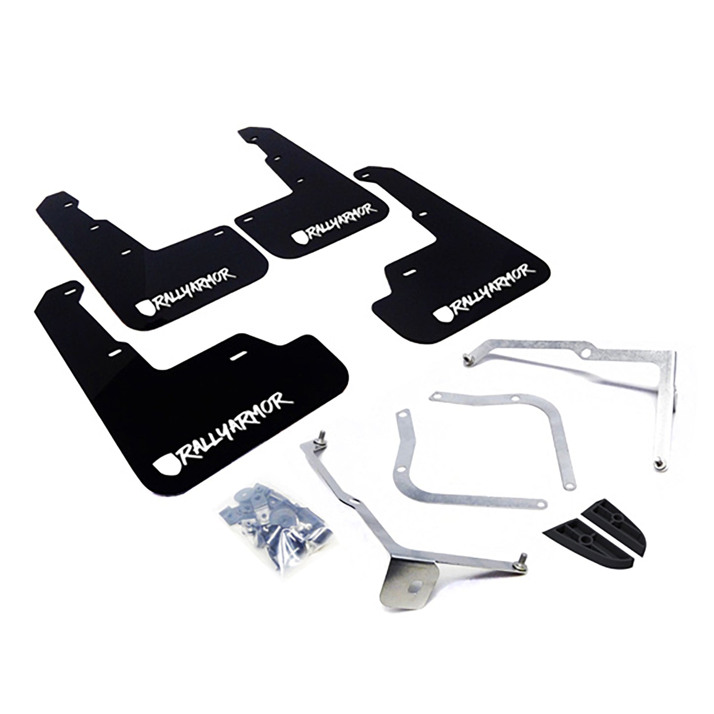 Rally Armor MF32-UR-BLK/WH-X - 2015-2019 Subaru WRX Sedan / 2015-2019 Subaru STI Sedan - Black Mud Flap/Altered Font White Logo