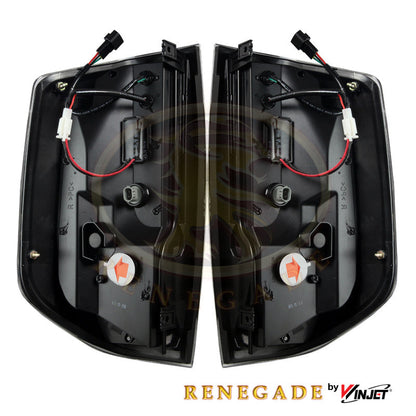 RENEGADE 2014-2021 Toyota Tundra LED Tail Lights - (Gloss Back / Clear & Red Glow Bar) WINJET-CTRNG0377-GBC-RG