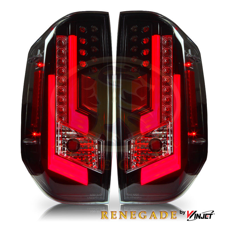RENEGADE 2014-2021 Toyota Tundra LED Tail Lights - (Gloss Back / Clear & Red Glow Bar) WINJET-CTRNG0377-GBC-RG