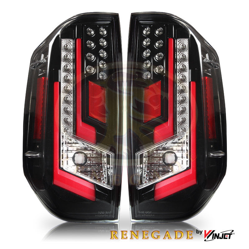 RENEGADE 2014-2021 Toyota Tundra LED Tail Lights - (Gloss Back / Clear & Red Glow Bar) WINJET-CTRNG0377-GBC-RG