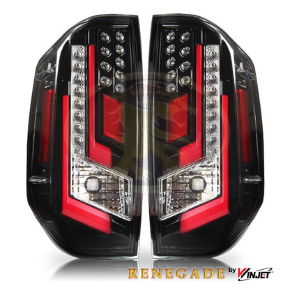 RENEGADE 2014-2021 Toyota Tundra LED Tail Lights - (Gloss Back / Clear & Red Glow Bar) WINJET-CTRNG0377-GBC-RG