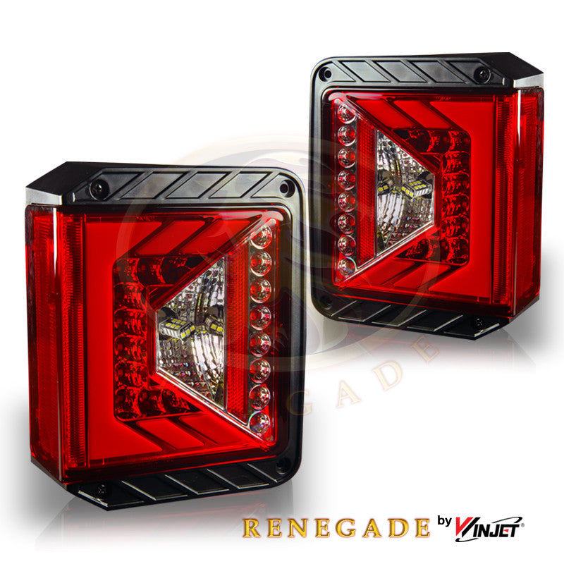 RENEGADE 2007-2018 Jeep Wrangler JK LED Tail Lights - (Chrome / Red) WINJET-CTRNG0490-CR