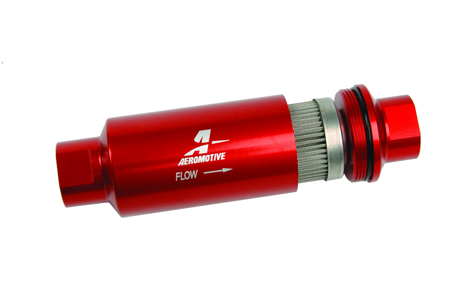 Aeromotive Filter, In-Line, 100-m Stainless Mesh Element, ORB-10 Port, Bright-Dip Red, 2" OD 12304