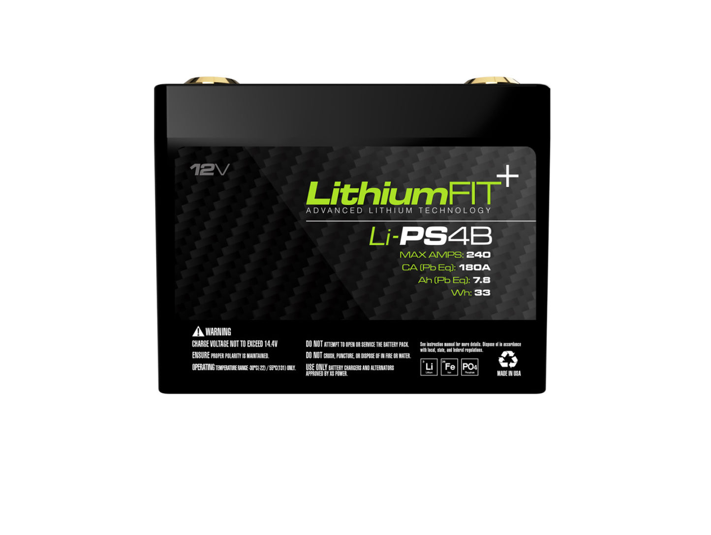 XS Power Batteries Lithium Powersports Series Batteries - M6 Terminal Bolts Included 240 Max Amps Li-PS4B