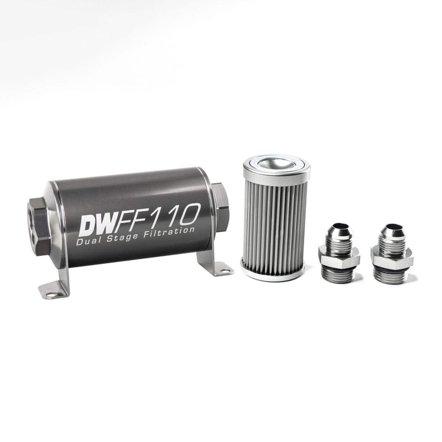 Deatschwerks In-line fuel filter element and housing kit, stainless steel 10 micron, -8AN, 110mm. Universal DEW-8-03-110-010K-8